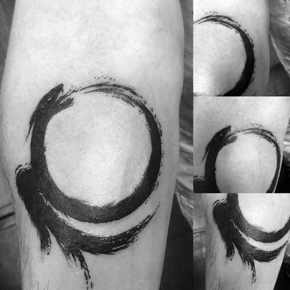 Male Simple Watercolor Paint Brus Stroke Forearm Dragon Tattoo Ideas