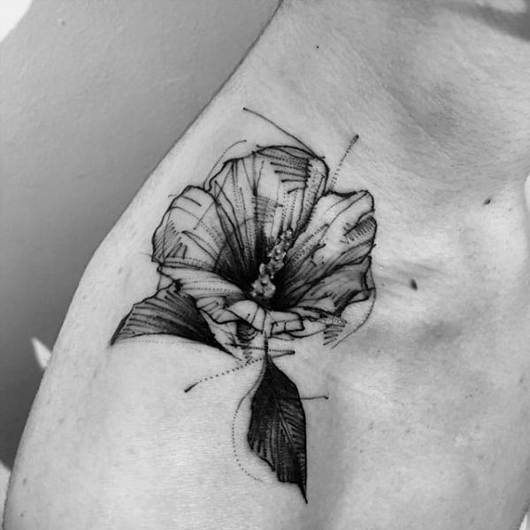 Male Sketch Flower Shoulder Tattoo Design Inspiration