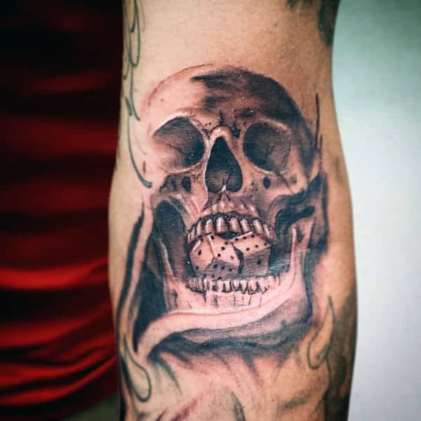 Male Skull Elbow Tattoos With Dice
