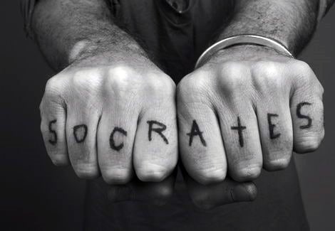 Male Socrates Word Fingers Tattoo Design Inspiration