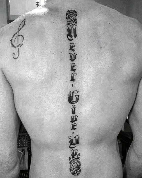 Male Spine Never Give Up Tattoo Ideas