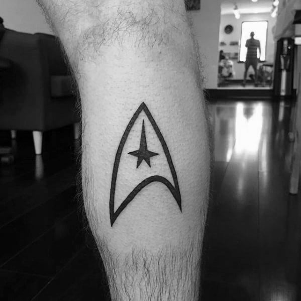 Male Star Trek Tattoo Simple Starfleet Insignia Design Inspiration On Leg Calf