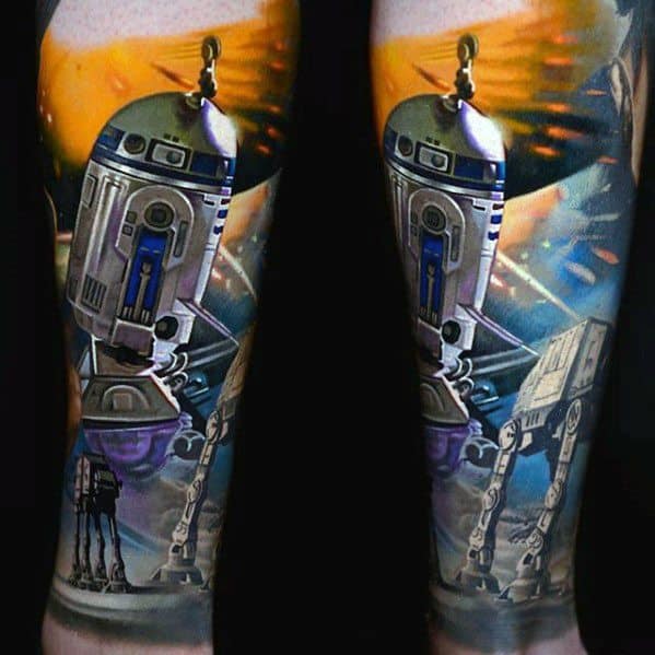 Male Star Wars Leg Sleeve Tattoo With Epic Design