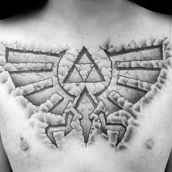 Male Stone Symbol Chest Tatto Of Legend Of Zelda Triforce