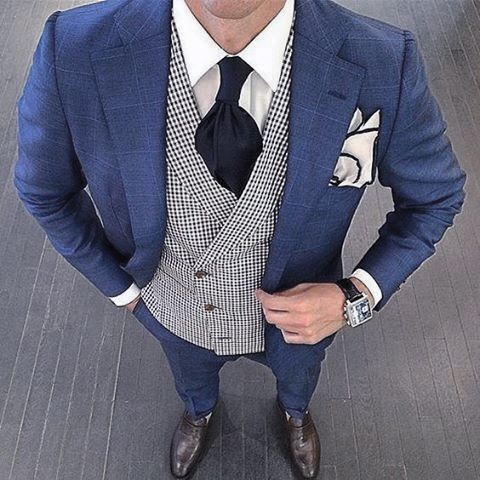 Male Style Navy Blue Suit Brown Shoes