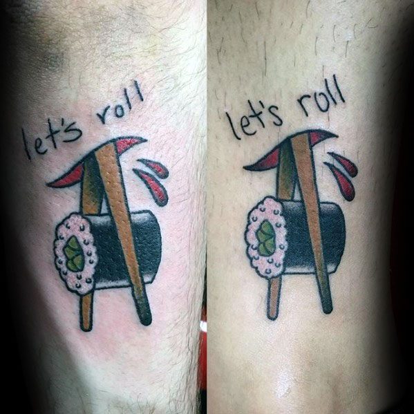 Male Sushi Lets Roll Forearm Tattoo Ideas