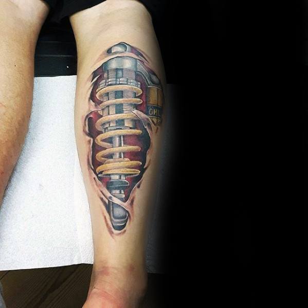 Male Suspension Leg Calf Tattoo Design Inspiration