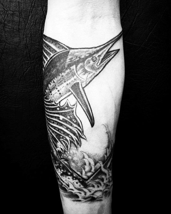 Male Swordfish Tattoo Design Inspiration On Inner Forearm