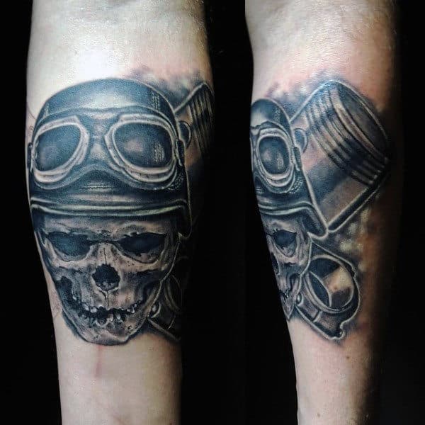 Male Tattoo Designs With Pilot Skeleton Piston