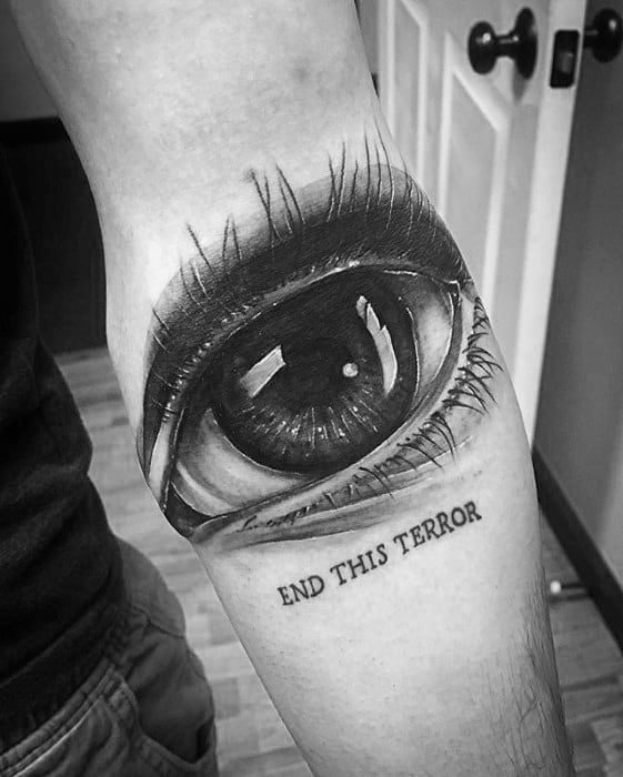 Male Tattoo With 3d Realistic Eye Ditch Design