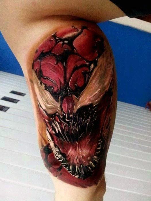 Male Tattoo With Carnage Design 3d Inner Arm Bicep