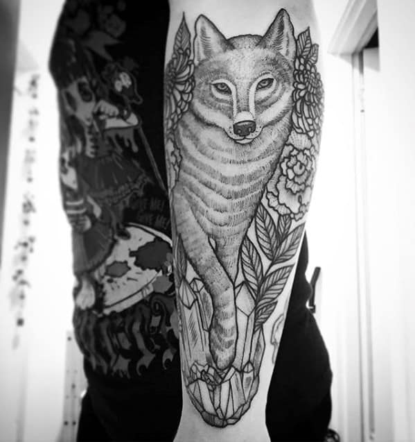 Male Tattoo With Coyote Design