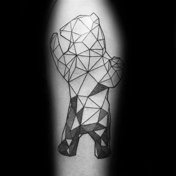 Geometric bear tattoo with an upright pose, created from polygonal linework and shaded segments, giving it a bold and abstract look.