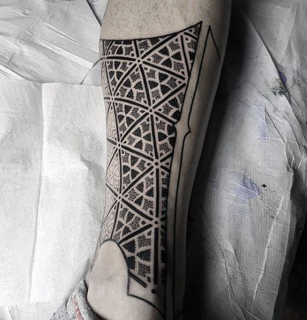 Male Tattoo With Geometric Leg Design