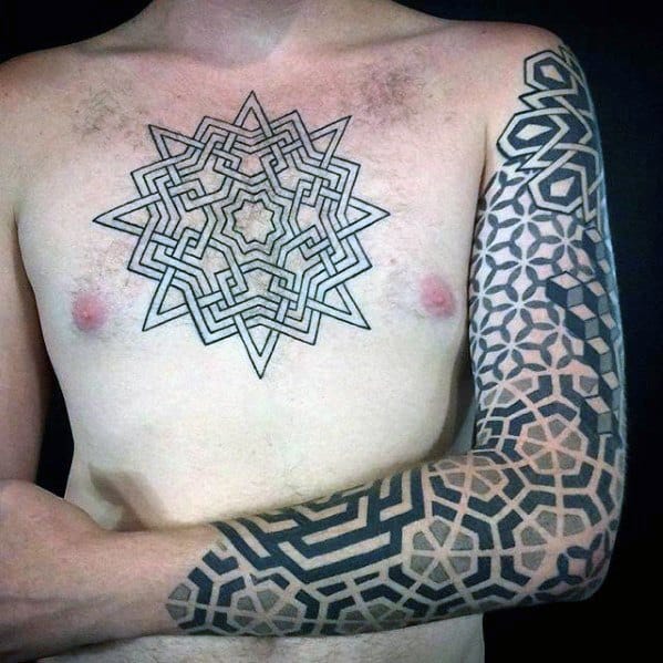 Male Tattoo With Geometric Sleeve Design