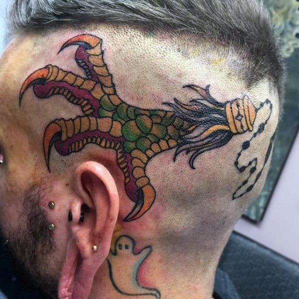 Male Tattoo With Talon Design On Head