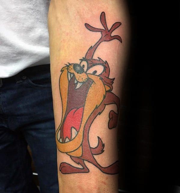 Male Tattoo With Tasmanian Devil Design Inner Forearm