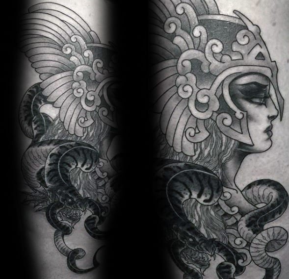 Male Tattoo With Valkyrie Design On Leg