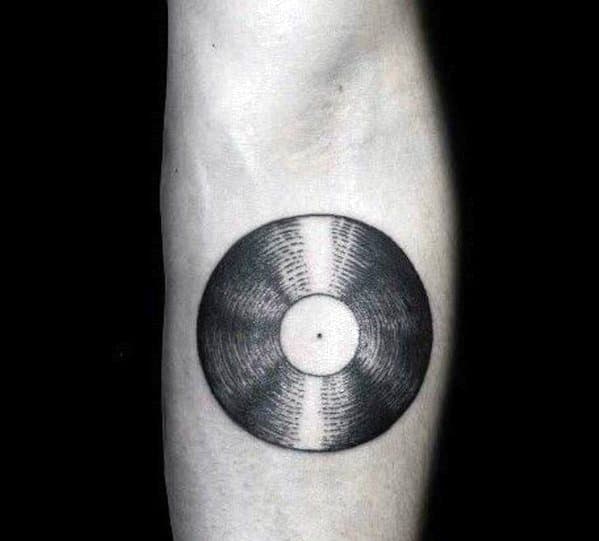 Male Tattoo With Vinyl Record Design Retro Inner Forearm