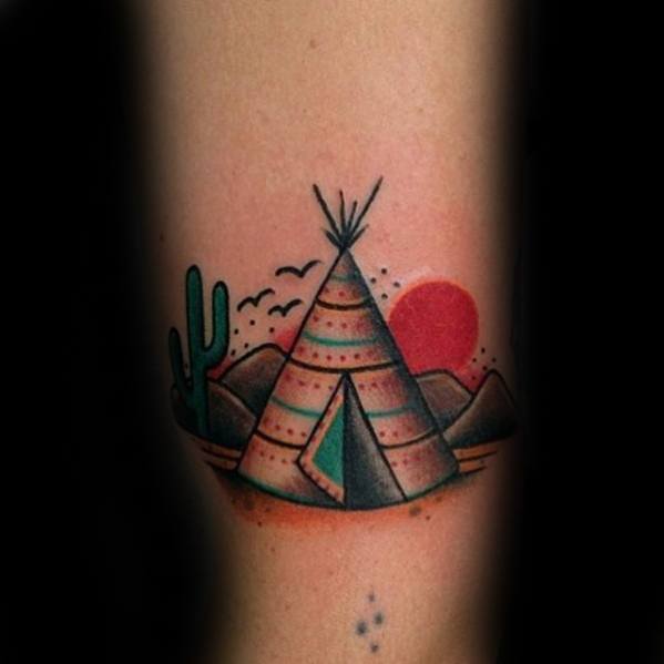 Male Teepee Inner Forearm Tattoo Design Inspiration