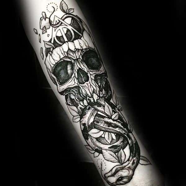 Male The Dark Mark Tattoo Design Inspiration Inner Forearm