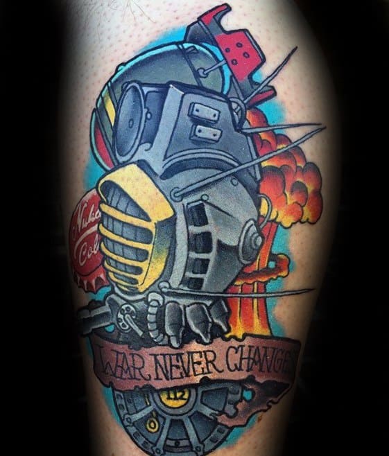 Male Thigh Tattoo With Fallout Design