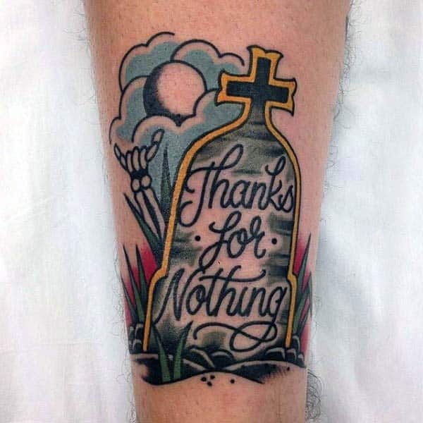 Male Tombstone Thanks For Nothing Old School Tattoo
