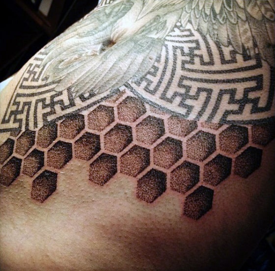Male Torso Amber Colored Honeycomb Tattoo
