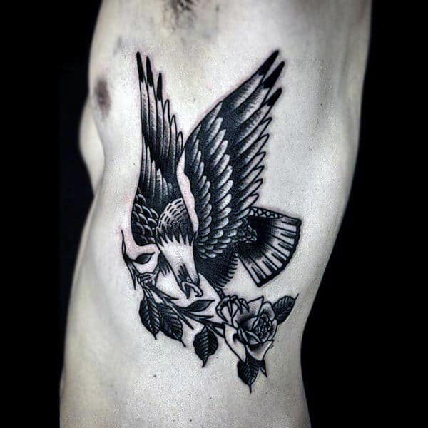 Male Torso Bald Eagle And Rose Tattoo