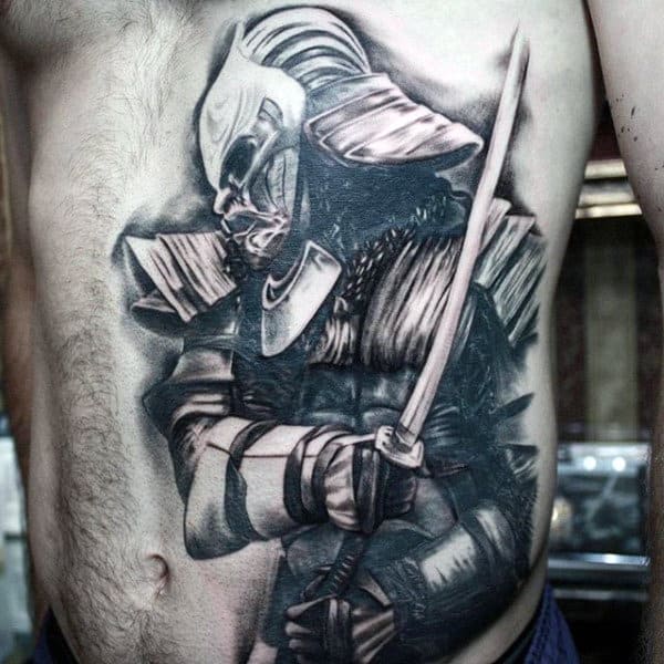 Male Torso Black And Grey Viking Tattoo