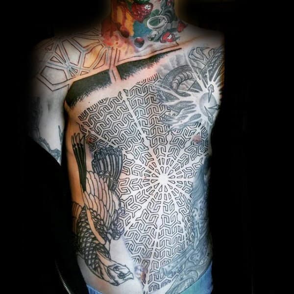 Male Torso Black Pattern Tattoo