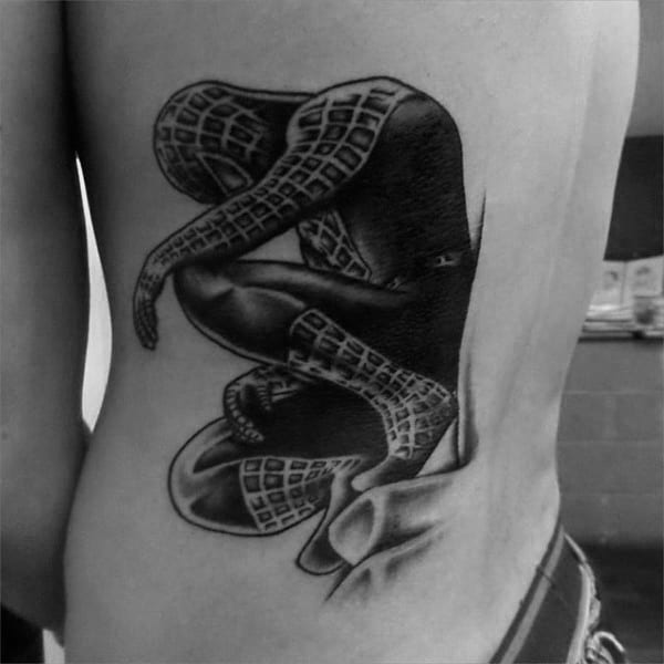 Male Torso Defeated Spiderman Tattoo