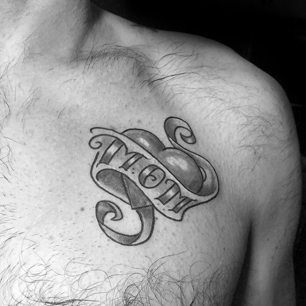 Male Traditional Mom Tattoo Ideas On Upper Chest