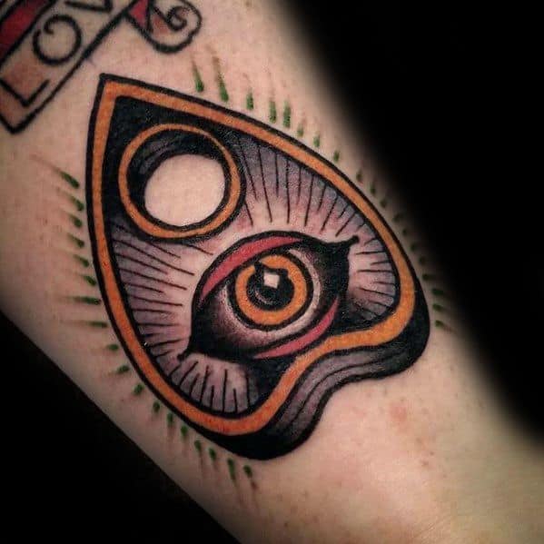 Male Traditional Tattoo With Planchette And Eye Design