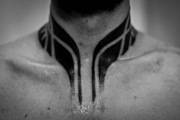 Male Tribal Blackwork Neck Tattoo Design Inspiration