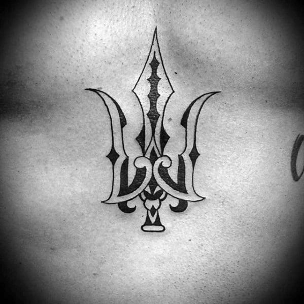 Male Tribal Chest Trident Tattoo Design Inspiration
