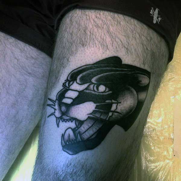 Male Tribal Panther Tattoos On Thigh