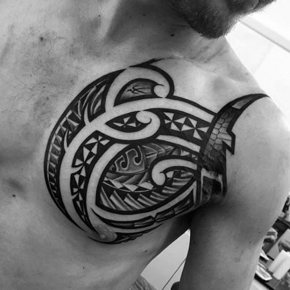 Male Unique Chest Polynesian Tribal Tattoo