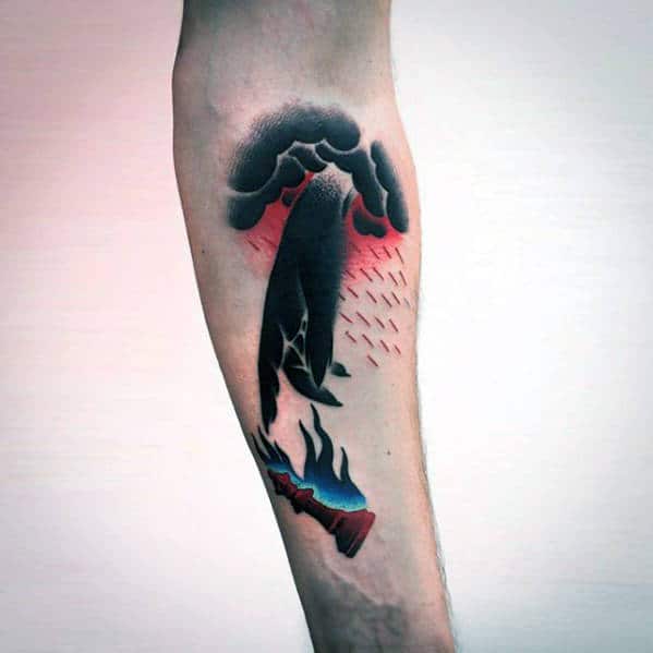 Male Unusual Hand Clouds Inner Forearm Tattoo