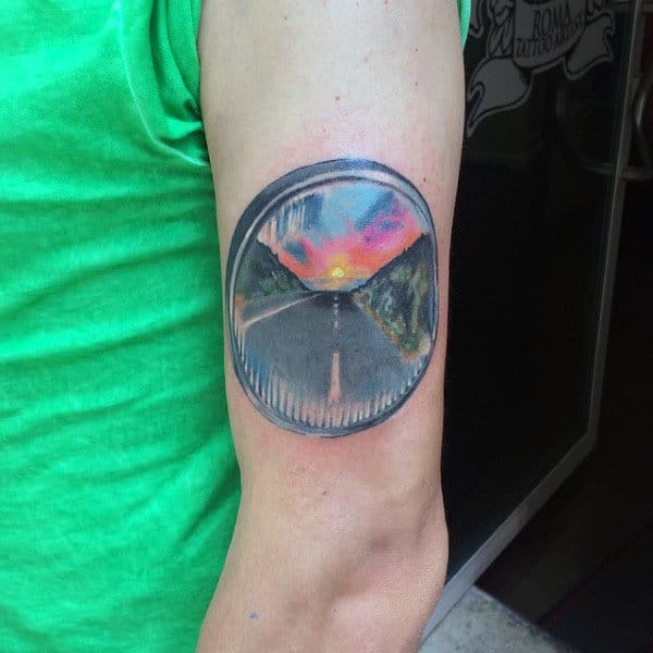 Male Upperarm Colorful Sunset Tattoo