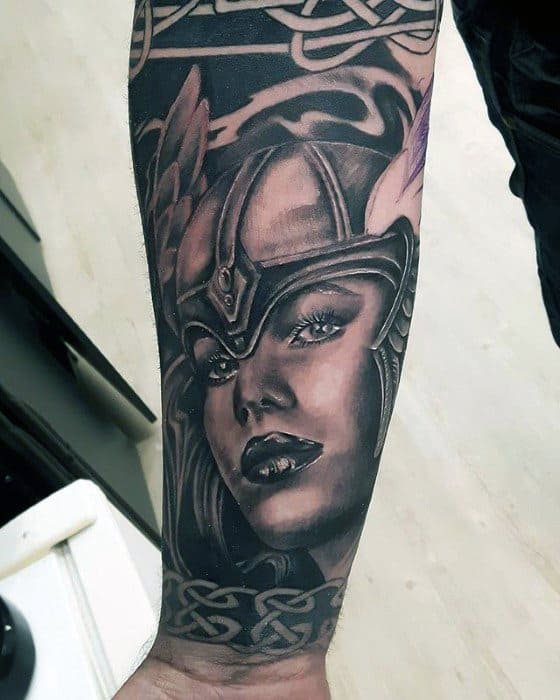 Male Valkyrie Forearm Sleeve Tattoo Ideas