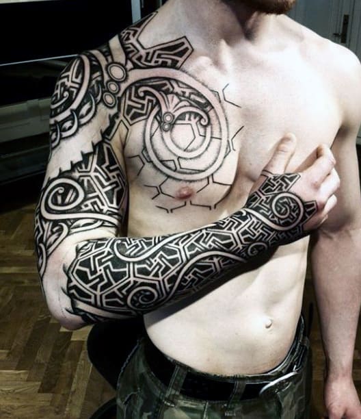 Male Viking Dragon Tattoos Sleeve Tribal