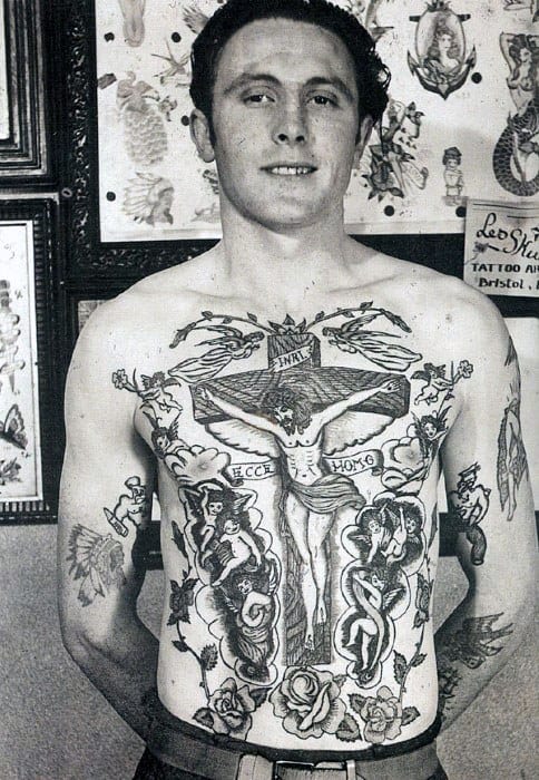 Male Vintage Chest Tattoo Ideas