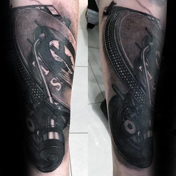 Male Vinyl Record Tattoo Ideas Outer Forearm 3d Realistic Design