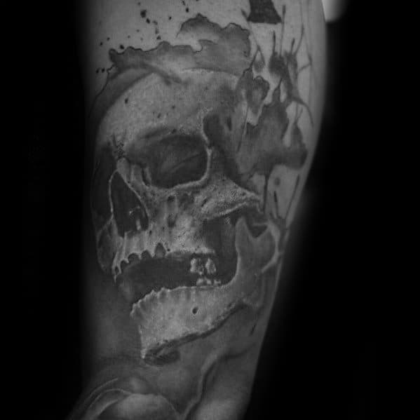 Male Watercolor Skull Tattoo Design Inspiration On Arm