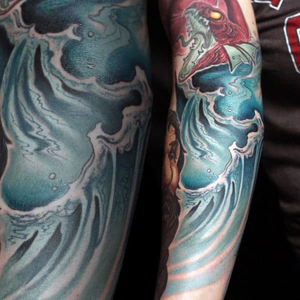 Male Wave Sleeve Tattoo