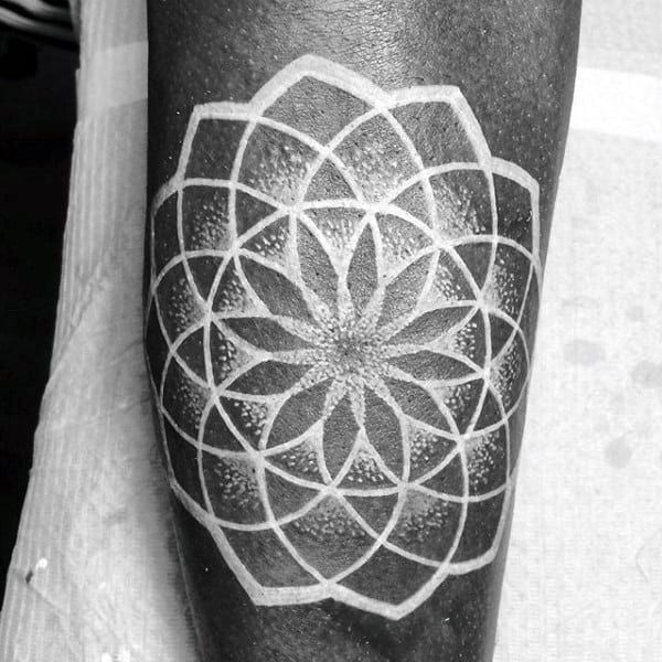 Male White Ink Tattoo Of Geometric Shape On Arm