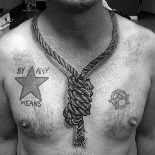 Male With 3d Noose Chest Tattoo