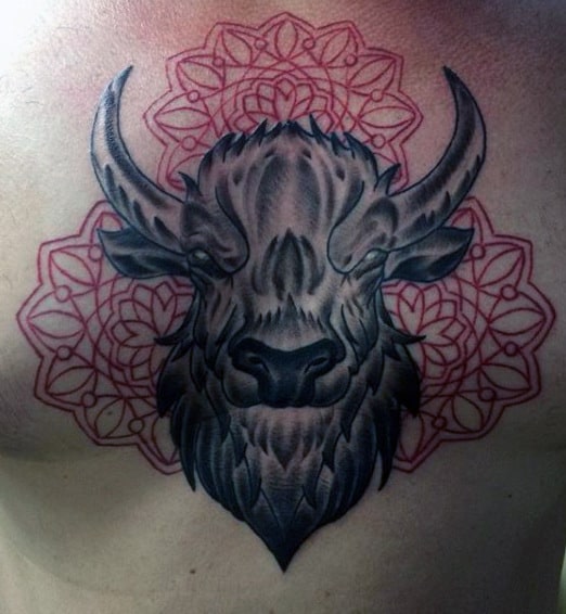 Male With Angry Bull Tattoos