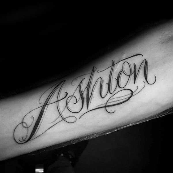Male With Ashton Name Forearm Tattoo